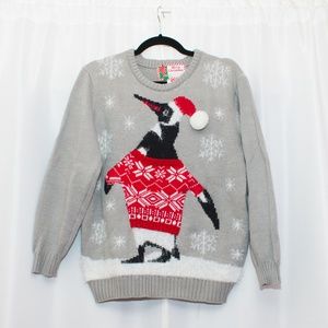 Penguin Santa fuzzy Ugly Christmas sweater S